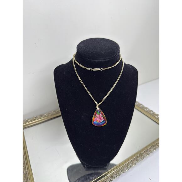 Vintage Orchid Flower Intaglio Glass Pendant with Iridized Finish - 1950's Mid - Picture 9 of 9